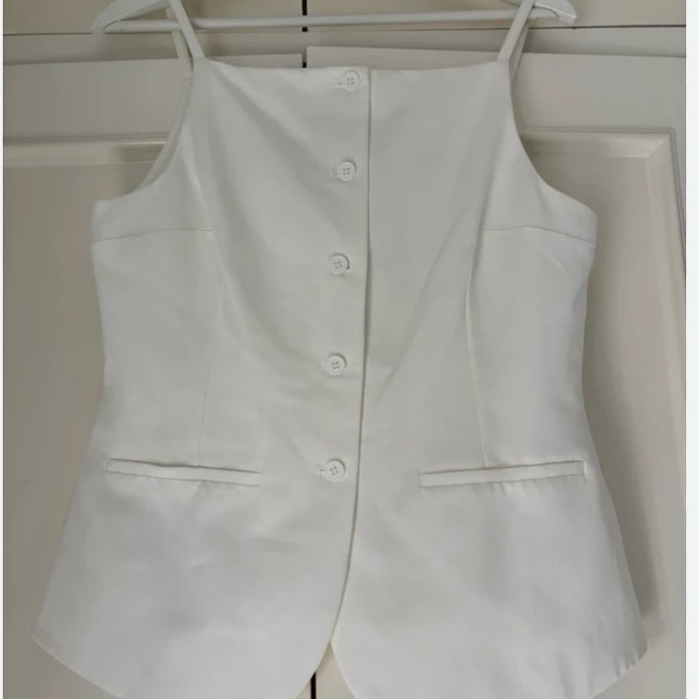 Zara White Button-Front Spaghetti Strap Top